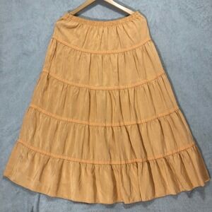 Garnet Hill Tiered Midi Skirt in Warm Mustard